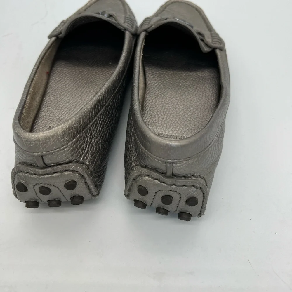 Tory Burch Metallic Pewter Leather Driving Loafers